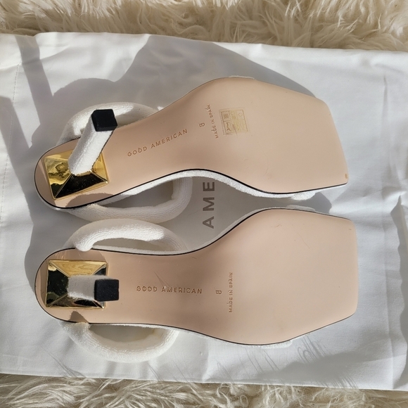 Good american white terry cloth double straps square heel square toe sandals 8 - Picture 4 of 6